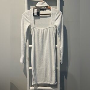 𝅺prettylittlething white terry cloth mock turtleneck midi dress size 4 nwt